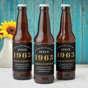 Étiquette Pour Bouteilles De Bière 60th Birthday Born 1963 Ajouter Nom Black Gold