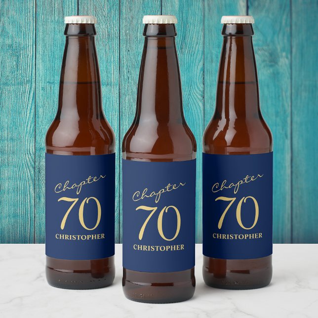 Étiquette Pour Bouteilles De Bière 70e anniversaire Blue Gold (Créateur téléchargé)