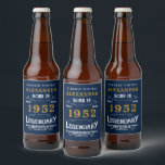 Étiquette Pour Bouteilles De Bière 70th Birthday 1952 Ajouter Nom Vintage Blue Gold<br><div class="desc">Un design étiquette classique personnalisé pour cette fête d'anniversaire. Plus de cadeaux et de fournitures de fête pour cette fête disponibles avec le design "légendaire" dans le magasin.</div>