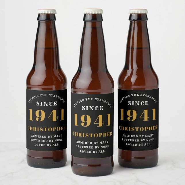 Étiquette Pour Bouteilles De Bière 80e anniversaire 1941 Black Gold Retro Personnalis (Bouteilles)