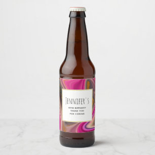 Étiquette Pour Bouteilles De Bière Abstrait rose et noir avec Gold Swirls Party