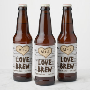 Étiquette Pour Bouteilles De Bière Adéquats du coeur de l'arbre de Birch mariage rus
