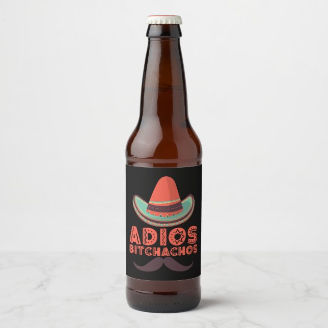 Étiquette Pour Bouteilles De Bière Adios Bitchachos Sombrero Retro Cinco De Mayo (Devant)