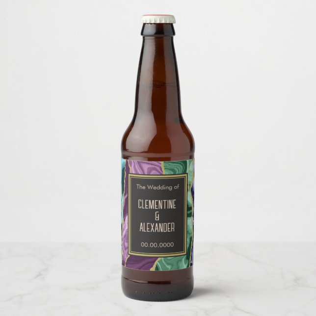 Étiquette Pour Bouteilles De Bière Agate Aquarelle Paon (Devant)