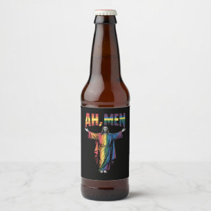 Étiquette Pour Bouteilles De Bière Ah Men Funny LGBT Gay pride Jesus Christian