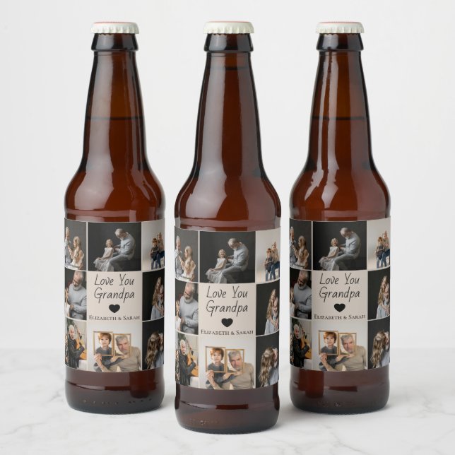 Étiquette Pour Bouteilles De Bière Aimez-vous grand-père avec coeur et photos - (Bouteilles)