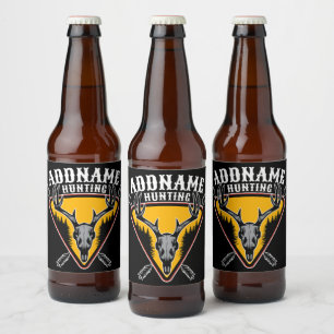 Étiquette Pour Bouteilles De Bière AJOUTER NOM Crâne d'élan de chasseur Grandes bois