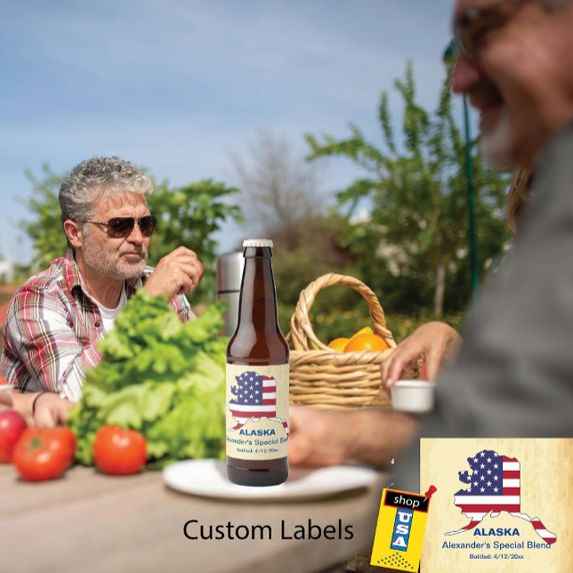 Étiquette Pour Bouteilles De Bière Alaska États-Unis Monogramme 🍺 Couleurs personnal (Alaska - Add your name or Town etc.)