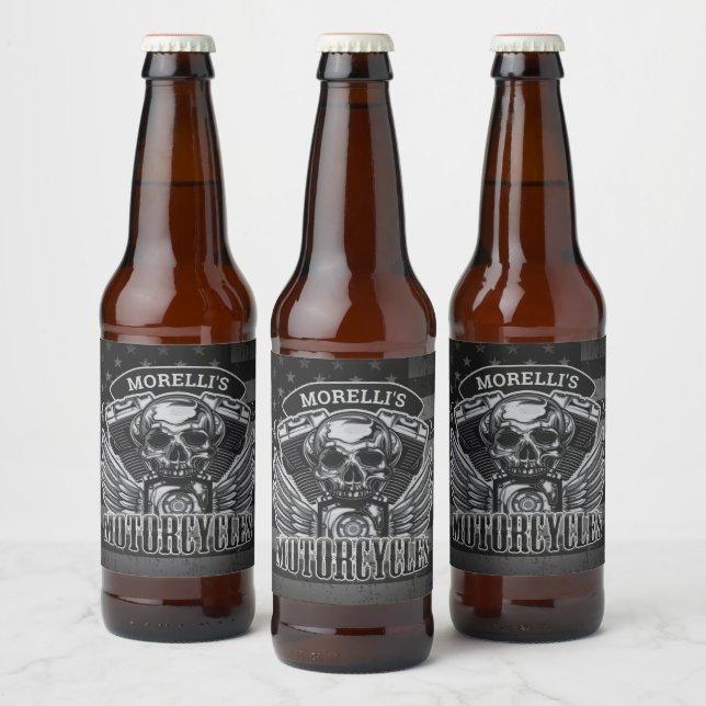 Étiquette Pour Bouteilles De Bière American Biker AJOUTER LE NOM Skull V-Twin Motos (Bouteilles)