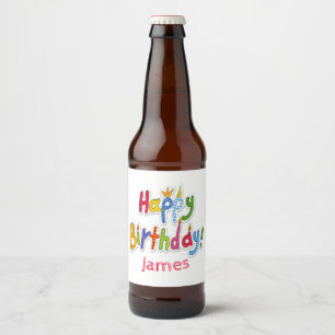 Étiquette Pour Bouteilles De Bière Amusement et texte coloré de joyeux anniversaire 