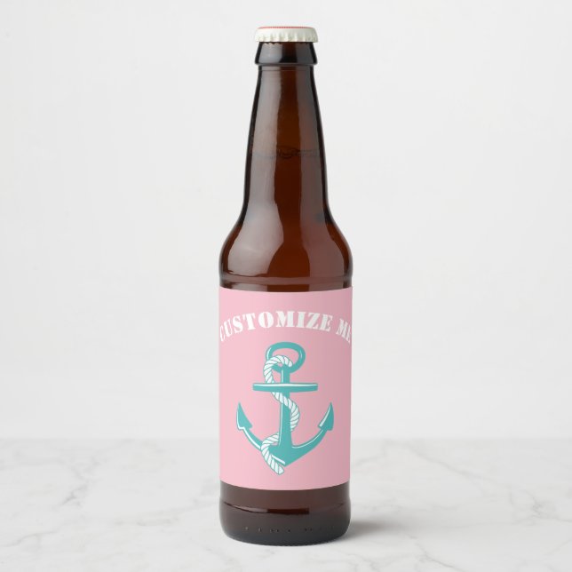 Étiquette Pour Bouteilles De Bière Ancre turquoise (Devant)