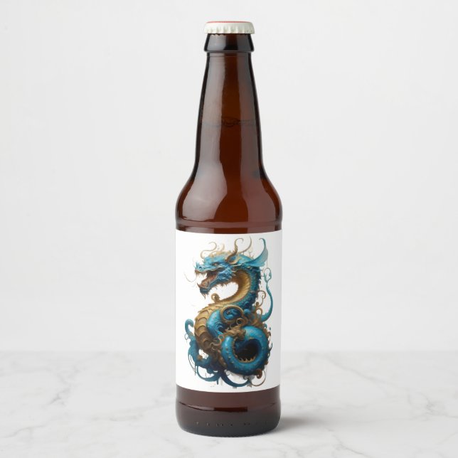 Étiquette Pour Bouteilles De Bière Année du dragon bleu 2024 (Devant)