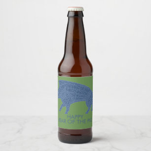Étiquette Pour Bouteilles De Bière Année du porc - sanglier avec des runes