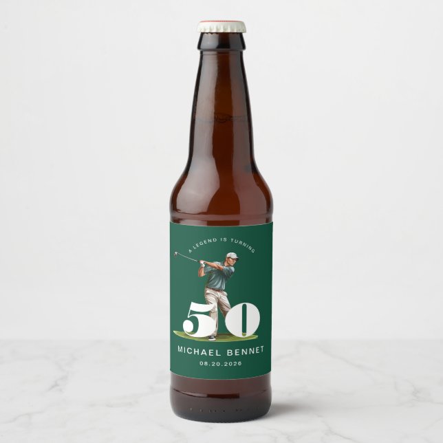 Étiquette Pour Bouteilles De Bière Anniversaire 50 ans Golf Vert Personnalisé (Devant)