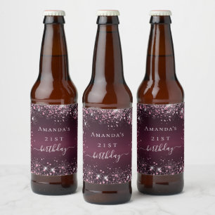 Étiquette Pour Bouteilles De Bière Anniversaire Bourgogne rose parties scintillant no