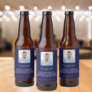 Étiquette Pour Bouteilles De Bière Anniversaire fond bleu marine photo faits amusants