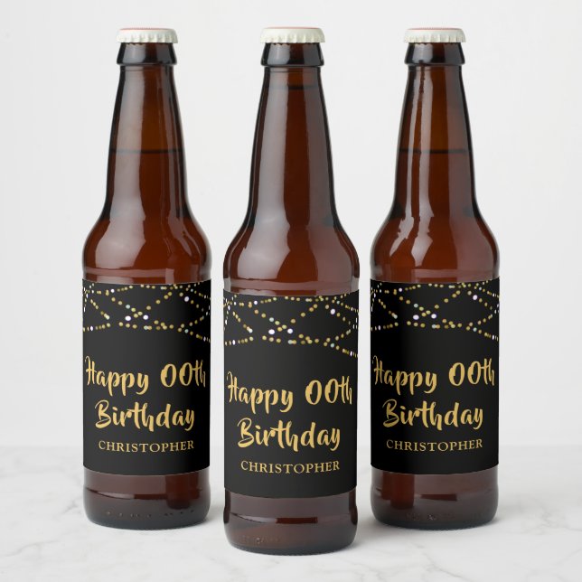 Étiquette Pour Bouteilles De Bière Anniversaire N'Importe Quelle Année Black Gold Str (Bouteilles)
