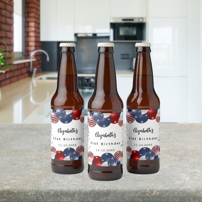 Étiquette Pour Bouteilles De Bière Anniversaire patriotique USA rouge blanc bleu (Créateur téléchargé)
