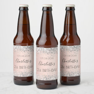 Étiquette Pour Bouteilles De Bière Anniversaire rose or argent nom élégant