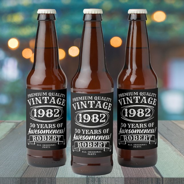 Étiquette Pour Bouteilles De Bière Anniversaire Vintage Personnalisé À La Perfection (Créateur téléchargé)