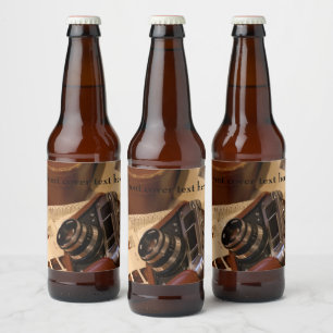 Étiquette Pour Bouteilles De Bière Appareil photo analogique vintage dans un étui en