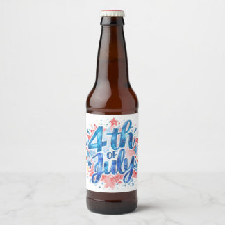 Étiquette Pour Bouteilles De Bière Aquarelle 4 juillet Patriotique