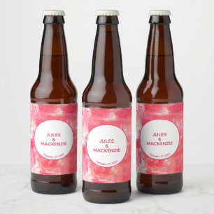 Étiquette Pour Bouteilles De Bière Aquarelle Abstraite moderne Mariage rose