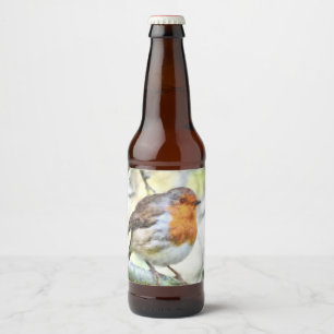 Étiquette Pour Bouteilles De Bière Aquarelle d'hiver Robin de Noël