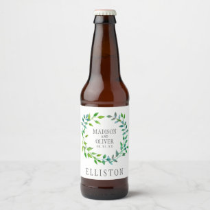 Étiquette Pour Bouteilles De Bière Aquarelle Feuille verte   MARIAGE