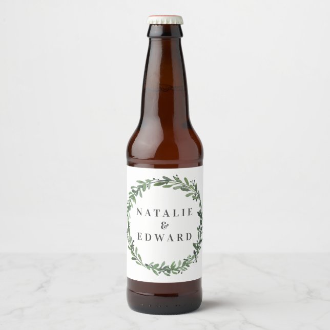 Étiquette Pour Bouteilles De Bière aquarelle feuillue nom du mariage floral (Devant)