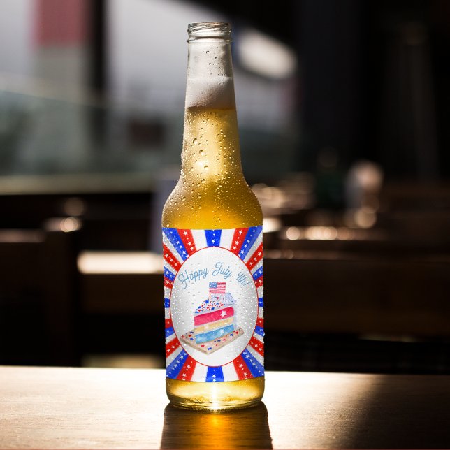 Étiquette Pour Bouteilles De Bière Aquarelle Juillet 4 Fête du gâteau (Créateur téléchargé)