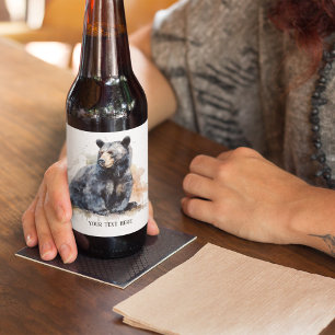 Étiquette Pour Bouteilles De Bière Aquarelle Ours Noir Bois Art, coutume