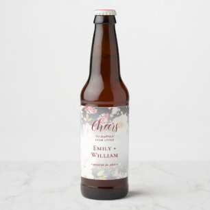 Étiquette Pour Bouteilles De Bière Aquarelle rose Roses jaunes, noir flou, Mariage