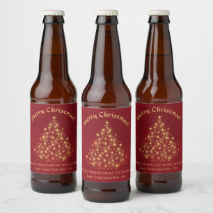 Étiquette Pour Bouteilles De Bière Arbre de Noël des étoiles d'or pendant les Fun rou
