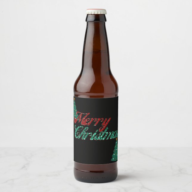 Étiquette Pour Bouteilles De Bière Arbre de Noël parties scintillant (Devant)