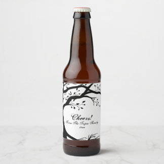 Étiquette Pour Bouteilles De Bière Arbre naturel, noir et blanc