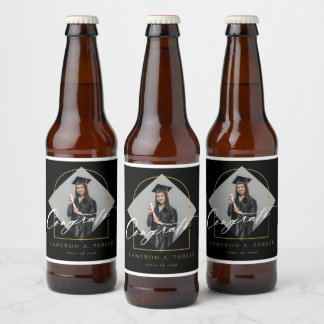 Étiquette Pour Bouteilles De Bière Arch Tassels Minimaliste Frame Photo Graduation