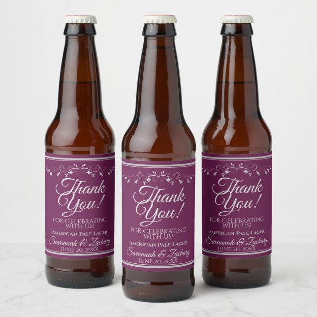 Étiquette Pour Bouteilles De Bière Argent sur Mariage Cassis Merci bouteille de bière (Bouteilles)