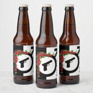 Étiquette Pour Bouteilles De Bière Armes à feu ou Roses Baby shower de révélation
