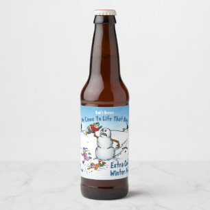 Étiquette Pour Bouteilles De Bière Attaques de Snowman Drôle Cartoon