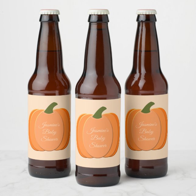 Étiquette Pour Bouteilles De Bière Baby shower Citrouille neutre genre mignon Orange (Bouteilles)