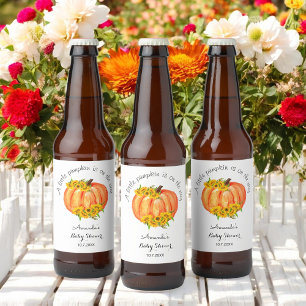 Étiquette Pour Bouteilles De Bière Baby shower citrouille orange blanc