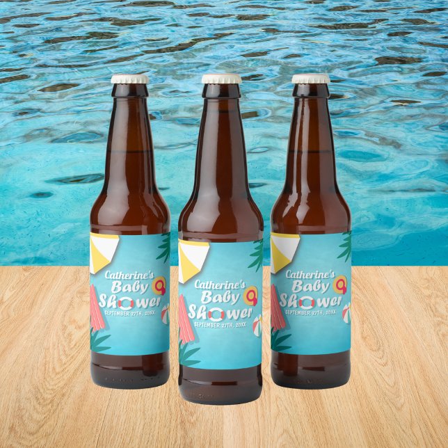 Étiquette Pour Bouteilles De Bière Baby shower d'été de la Piscine tropicale (Créateur téléchargé)