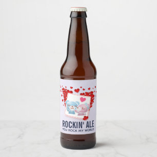 Étiquette Pour Bouteilles De Bière Baisers avec coeur d'amour rouge tout autour