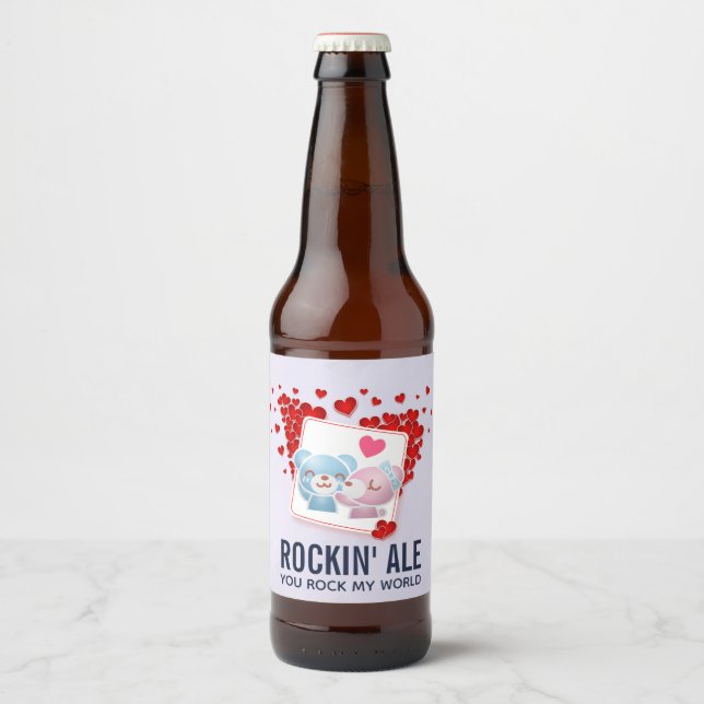 Étiquette Pour Bouteilles De Bière Baisers avec coeur d'amour rouge tout autour (Devant)