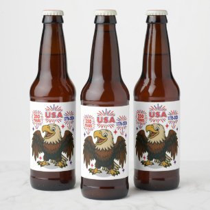 Étiquette Pour Bouteilles De Bière Bald Eagle avec Fireworks - USA 250 ans 1776-2026
