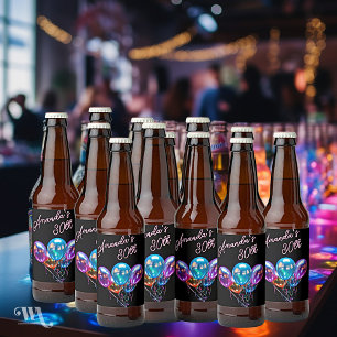 Étiquette Pour Bouteilles De Bière Ballons Neon Blacklight Anniversaire Adulte