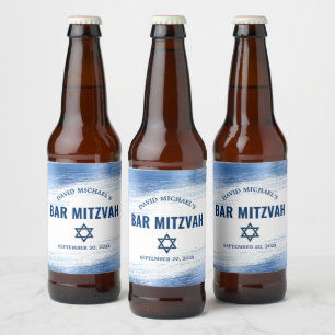 Étiquette Pour Bouteilles De Bière Bar Mitzvah Marine Typographie Bold Blue Foil Mode