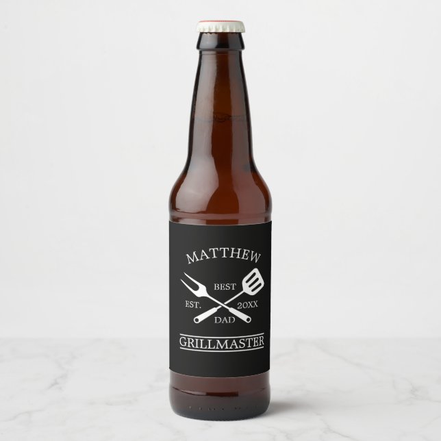 Étiquette Pour Bouteilles De Bière BBQ Grill Master Personnalisé Meilleur papa Père (Devant)