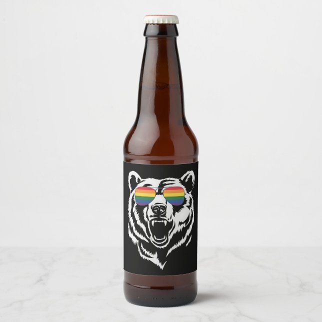 Étiquette Pour Bouteilles De Bière Bear Gay LGBTQ Rainbow Lunettes de soleil Pride Dr (Devant)